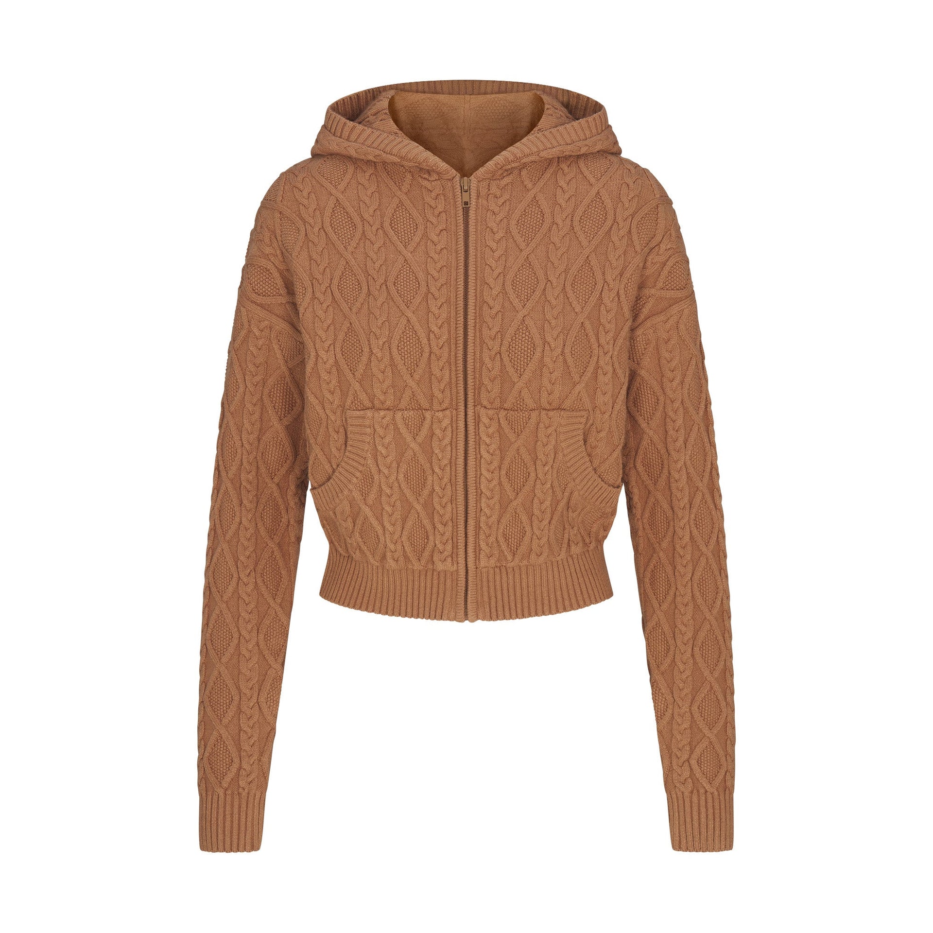 SWEATER KNIT SHRUNKEN ZIP UP HOODIE | DARK HONEY