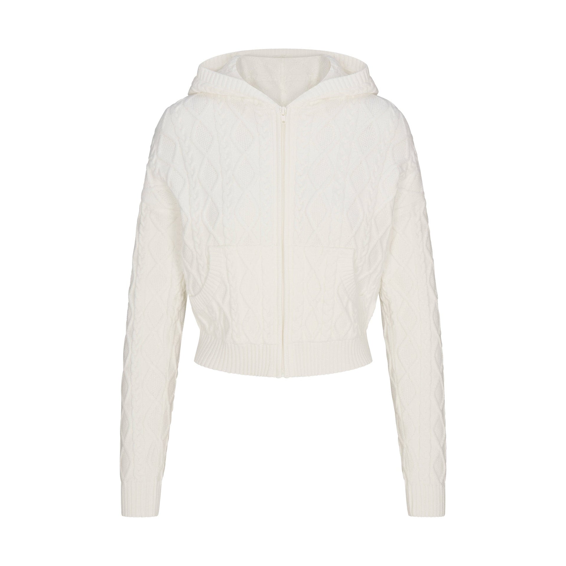 SWEATER KNIT SHRUNKEN ZIP UP HOODIE | IVORY