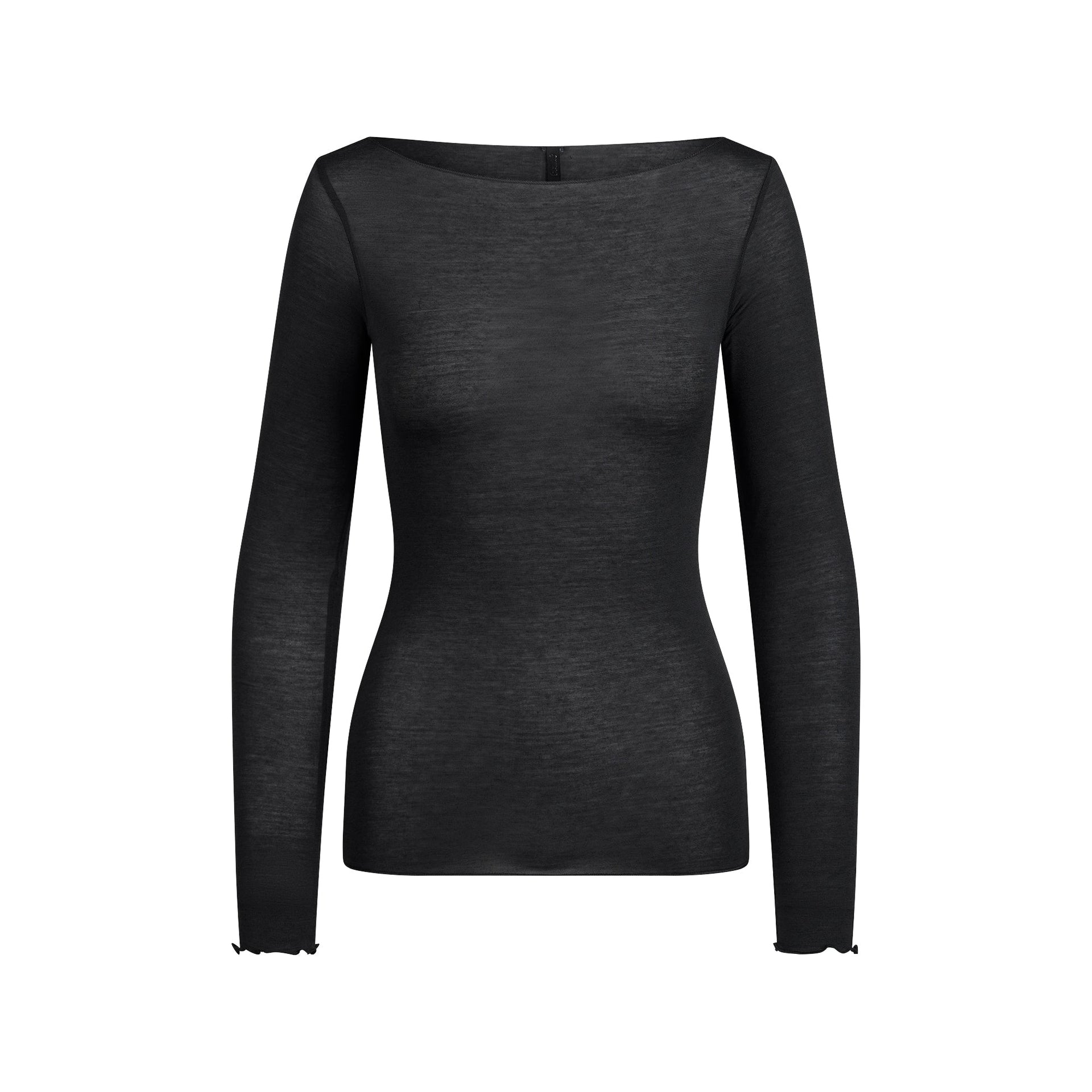 SHEER MODAL LONG SLEEVE BOATNECK TOP | ONYX