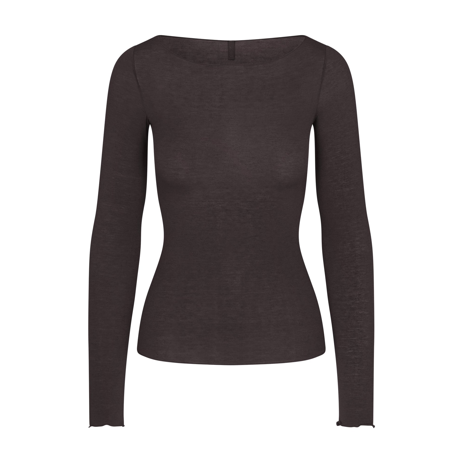 SHEER MODAL LONG SLEEVE BOAT NECK TOP | PHOENIX