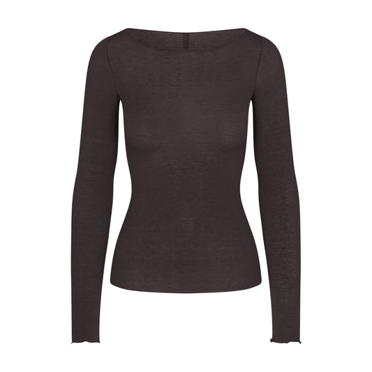 SHEER MODAL LONG SLEEVE BOAT NECK TOP | PHOENIX