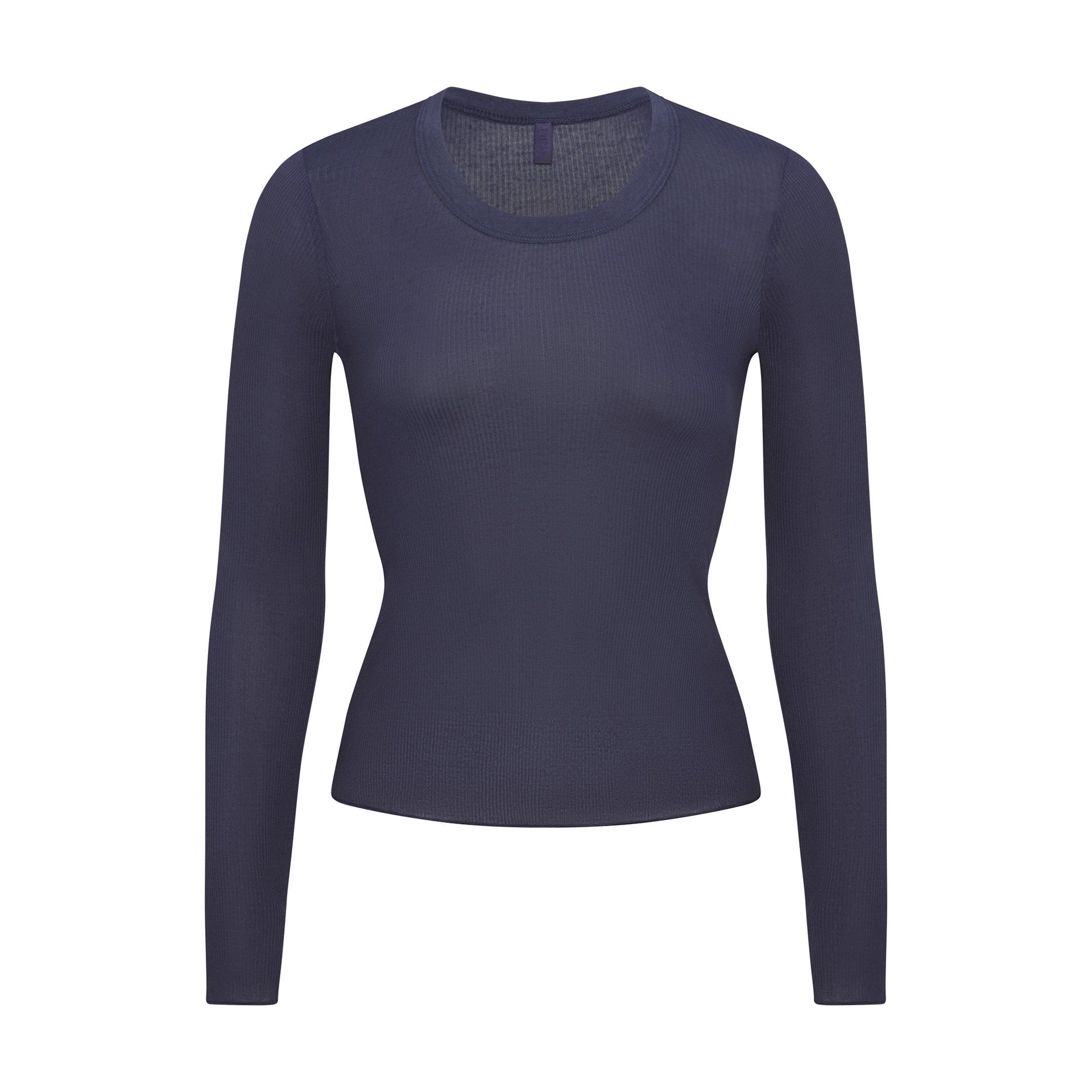 SHEER RIB LONG SLEEVE CREW NECK TOP | SLEET