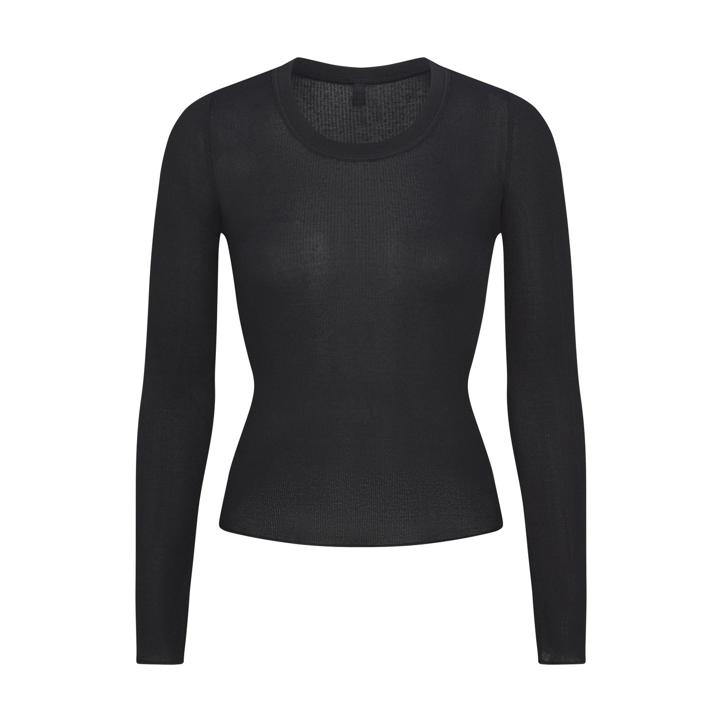 SHEER RIB LONG SLEEVE CREW NECK TOP | SOOT