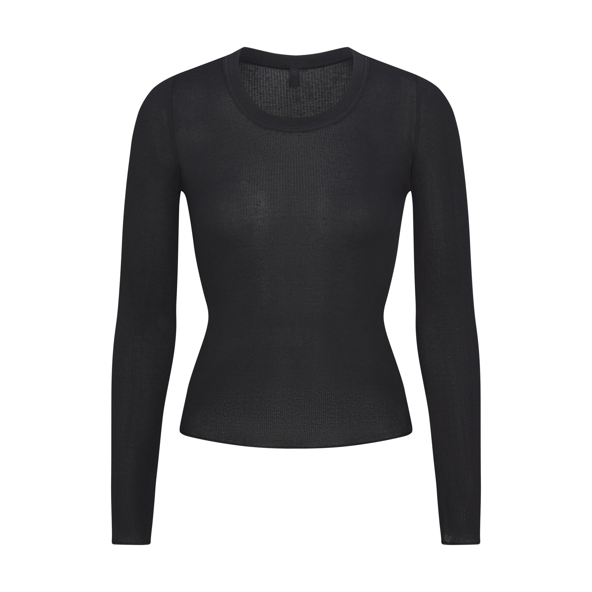 SHEER RIB LONG SLEEVE CREW NECK TOP | SOOT