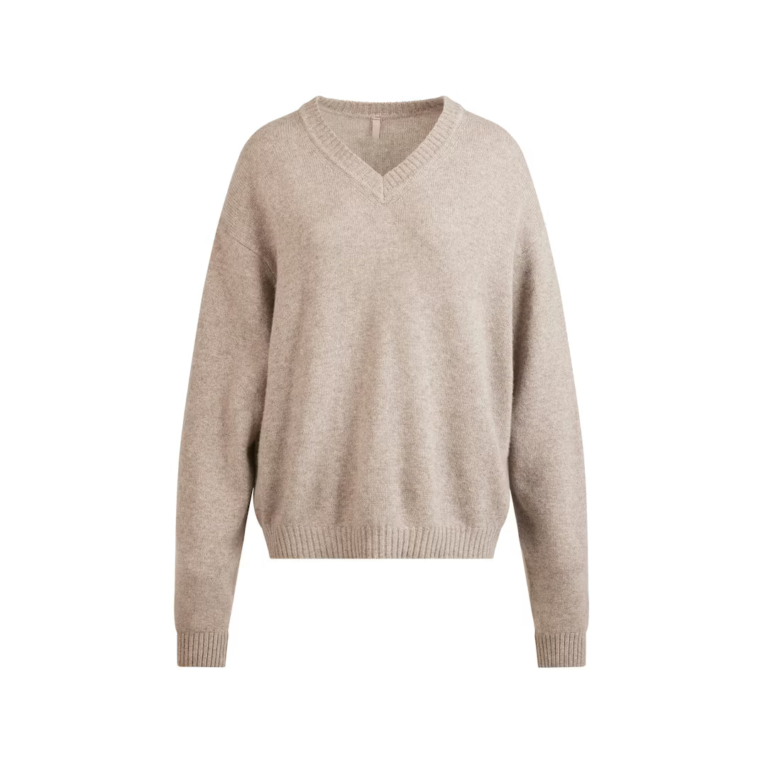 WOOL CASHMERE OVERSIZED V NECK SWEATER | LINEN