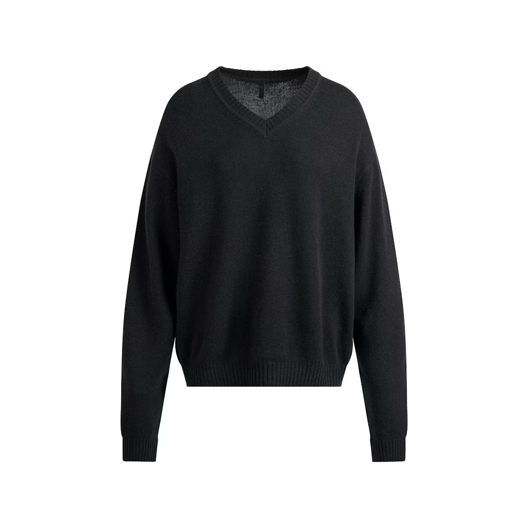 WOOL CASHMERE V NECK PULLOVER SWEATER | ONYX