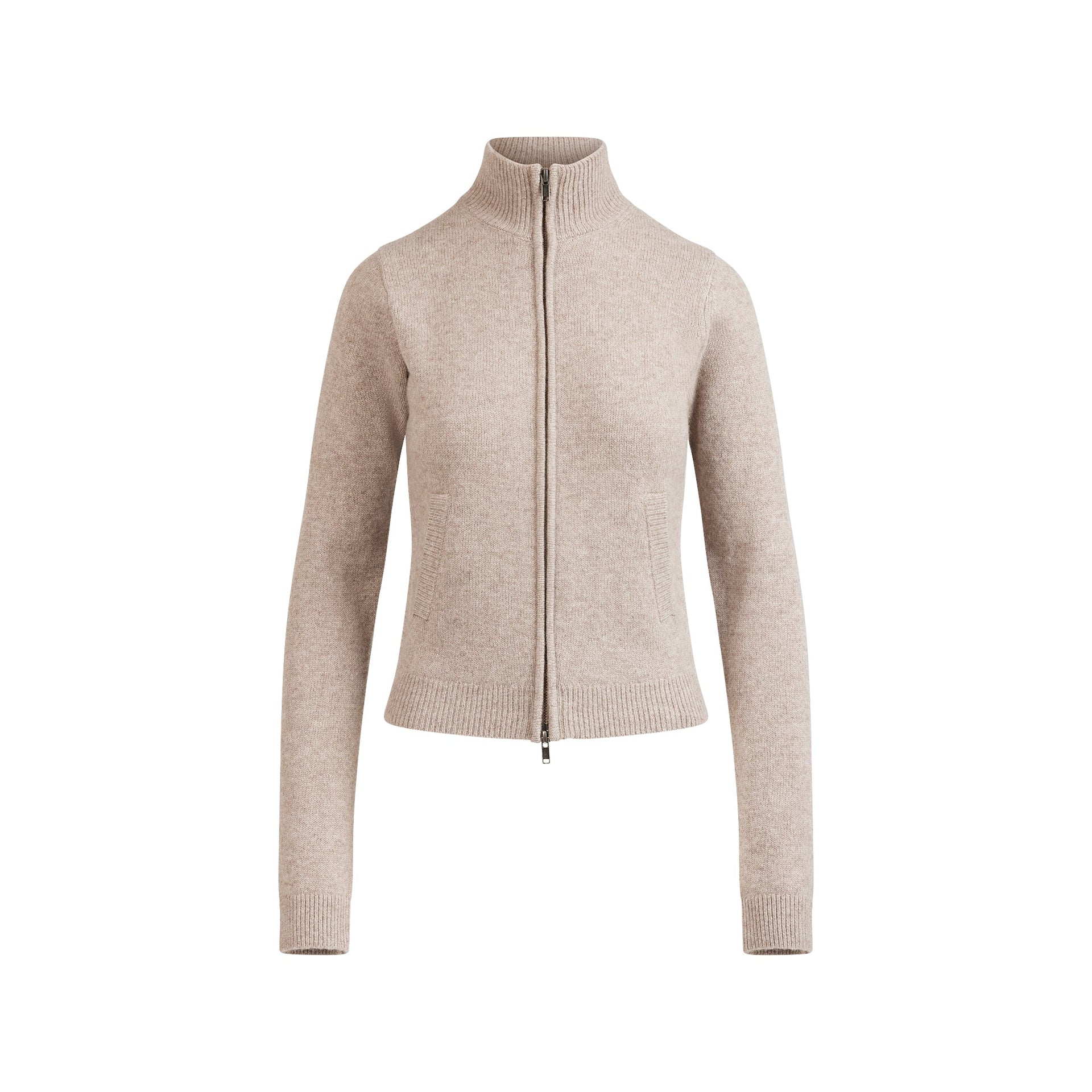 WOOL CASHMERE ZIP UP MOCK NECK SWEATER | LINEN