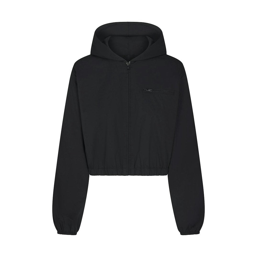 WOVEN COTTON CROPPED ZIP UP JACKET | ONYX