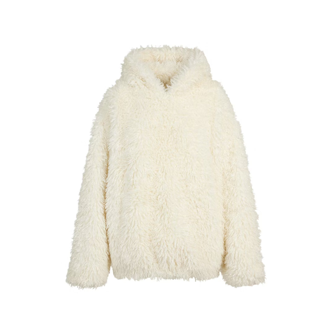 FAUX FUR HOODIE | EGRET
