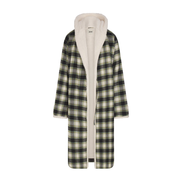 FLANNEL SLEEP PLUSH LINED LONG ROBE | ONYX FESTIVE TARTAN