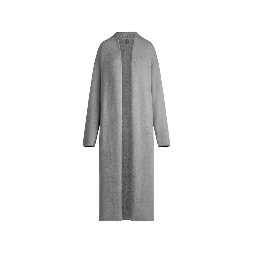 TEXTURED KNIT LONG CARDIGAN | DARK HEATHER GREY