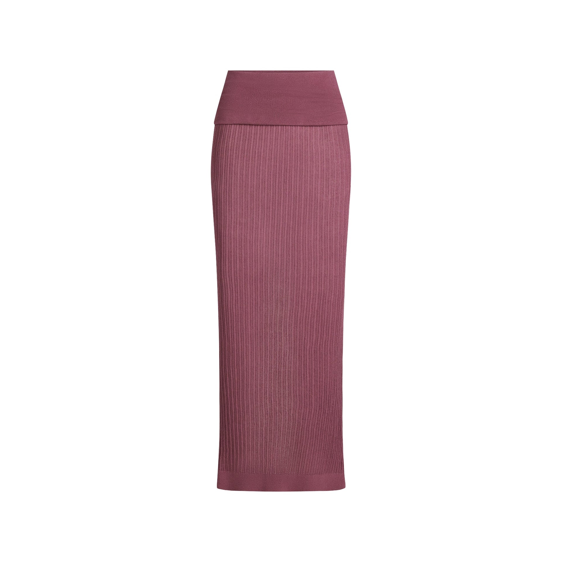 SHEER KNIT FOLDOVER LONG SKIRT | BEET