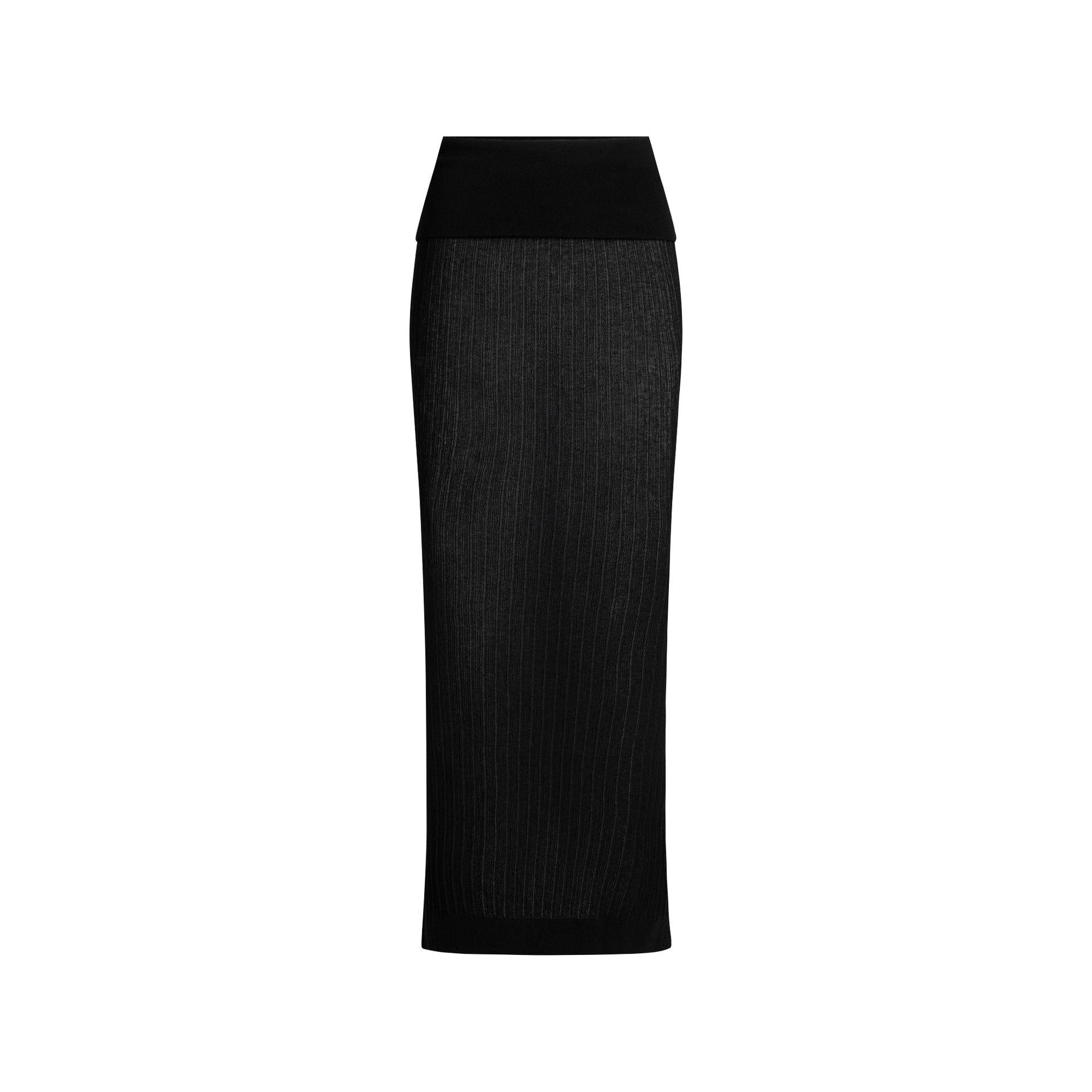 SHEER KNIT FOLDOVER LONG SKIRT | ONYX