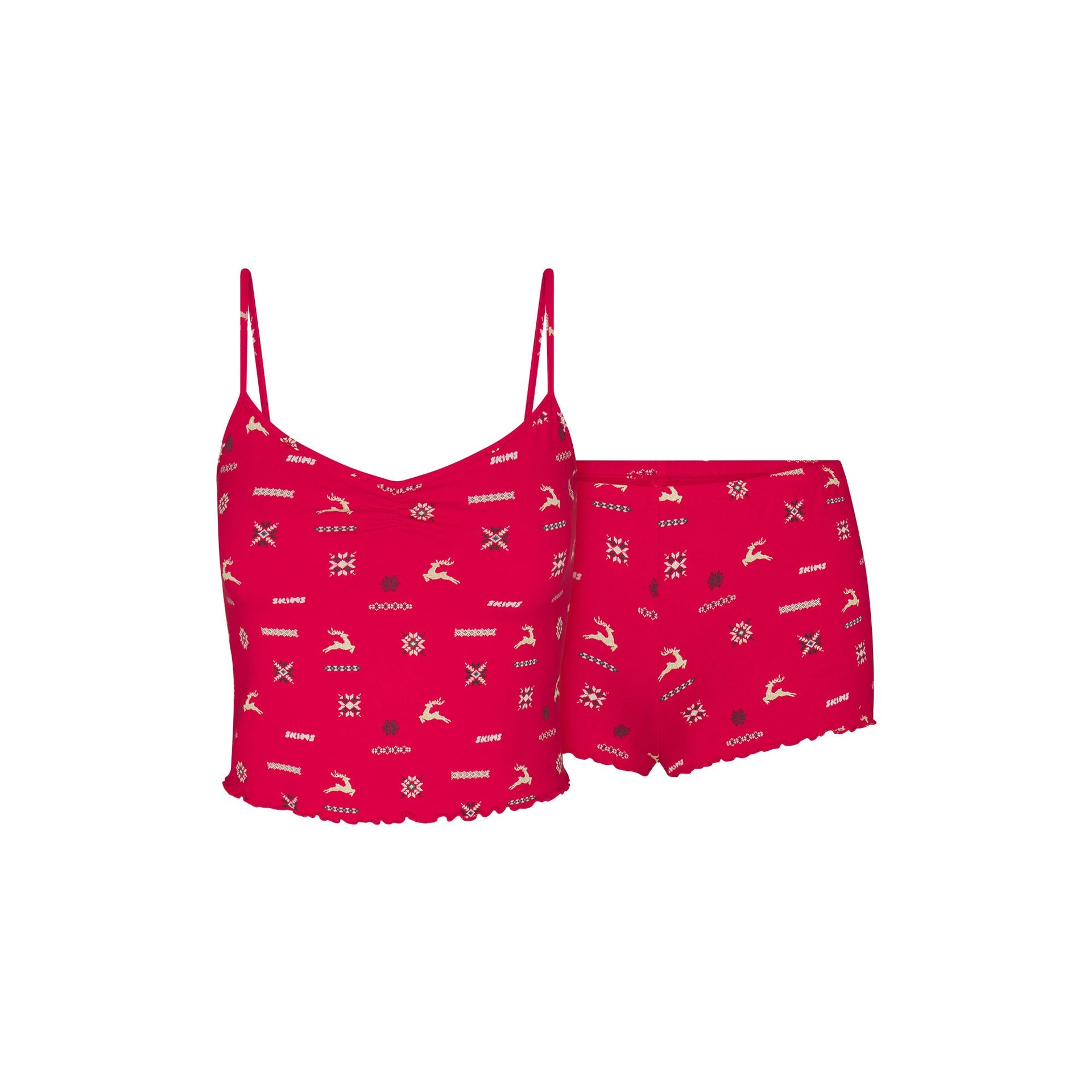 SKIMS SLEEP CAMI SET | CRANBERRY VINTAGE DEER PRINT