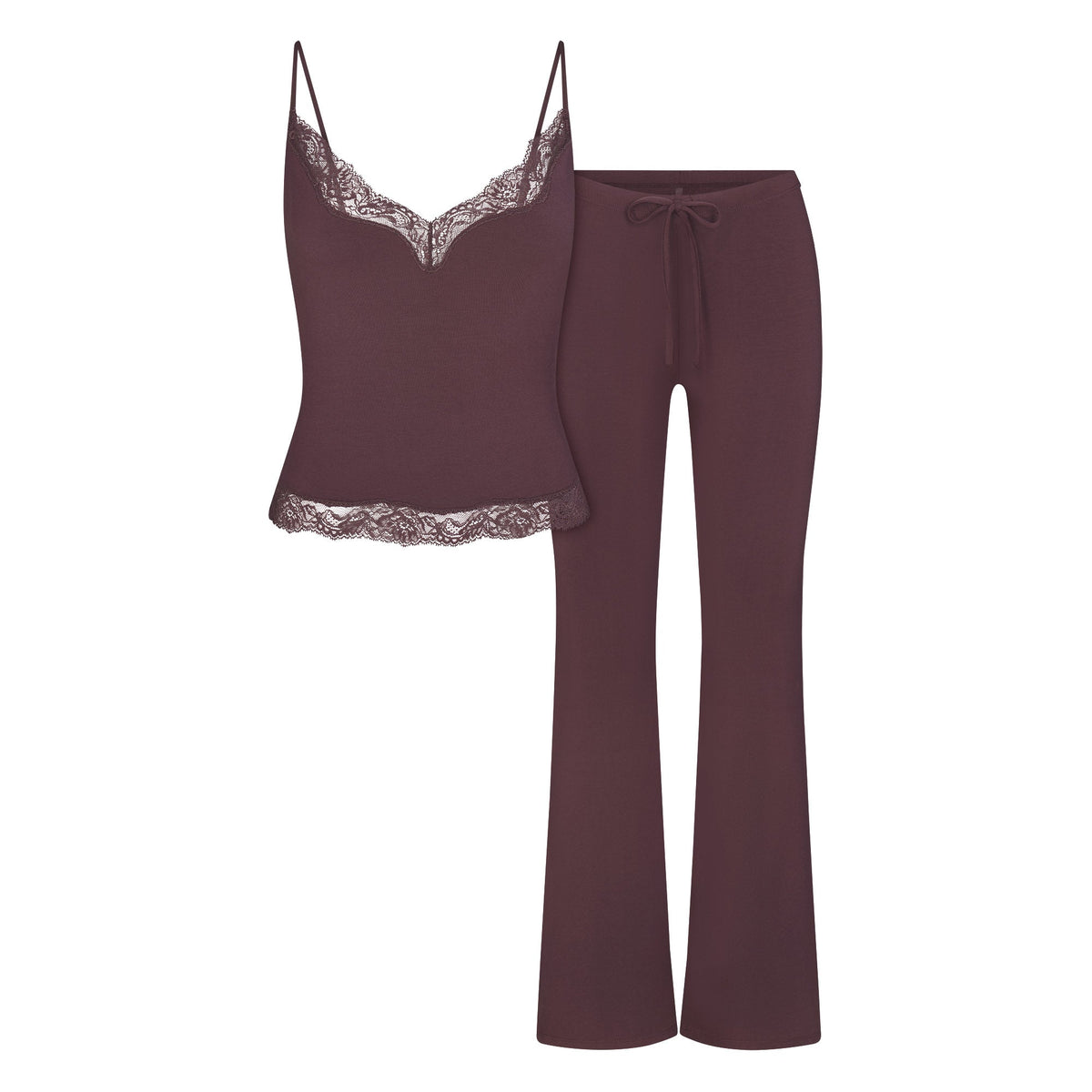 SKIMS SLEEP LACE CAMI AND PANT SET | RAISIN