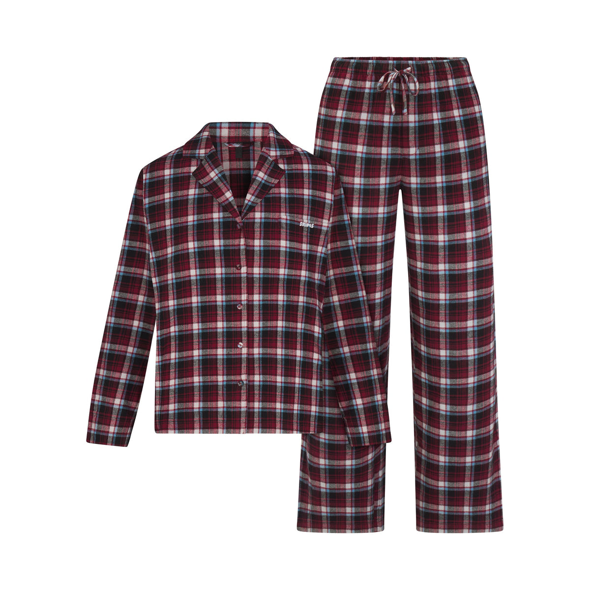FLANNEL SLEEP LONG SLEEVE AND PANT SLEEP SET | DARK CARDINAL QUARTZ PLAID