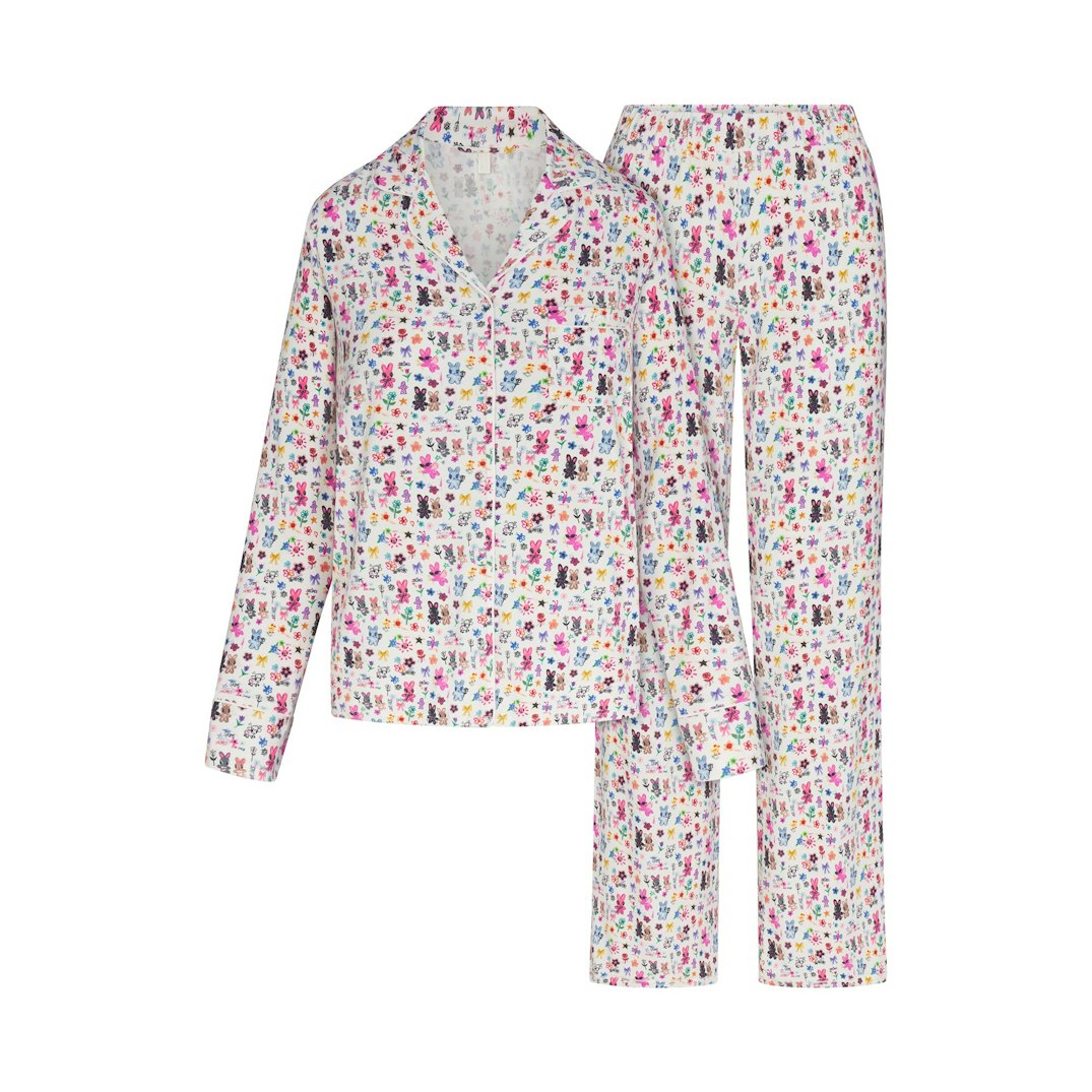 SKIMS SLEEP LONG SLEEVE BUTTON UP SET | MARBLE COOL BUNNY