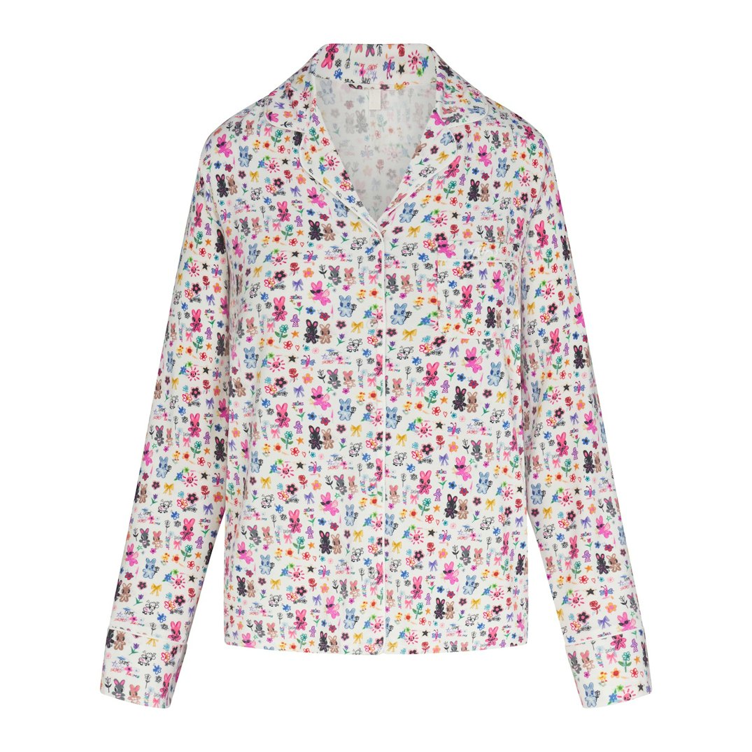 SKIMS SLEEP LONG SLEEVE BUTTON UP SET | MARBLE COOL BUNNY