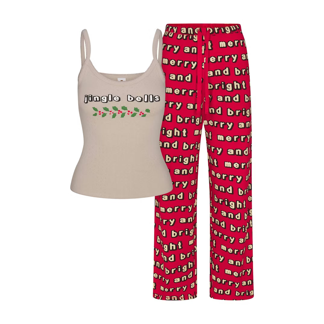 CACTUS PLANT FLEA MARKET X SKIMS HEAVY POINTELLE AND WAFFLE SLEEP SET| STONE JINGLE BELLS PRINT