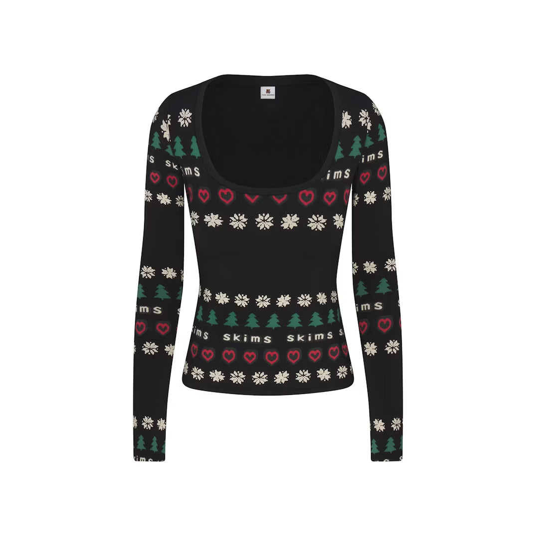 CACTUS PLANT FLEA MARKET X SKIMS SKIMS SLEEP SCOOP NECK SET | ONYX PINE FAIR ISLE