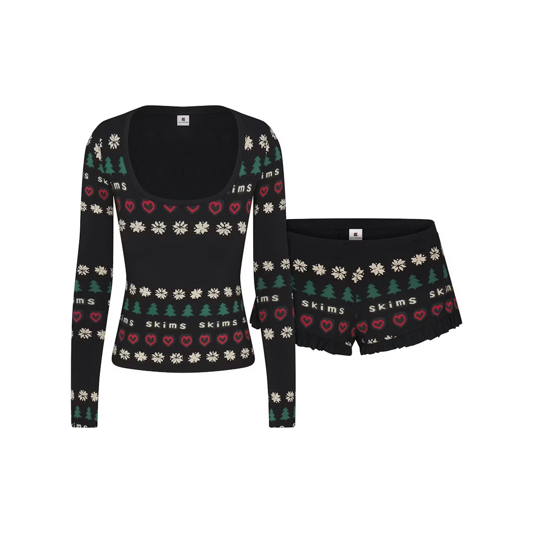 CACTUS PLANT FLEA MARKET X SKIMS SKIMS SLEEP SCOOP NECK SET | ONYX PINE FAIR ISLE