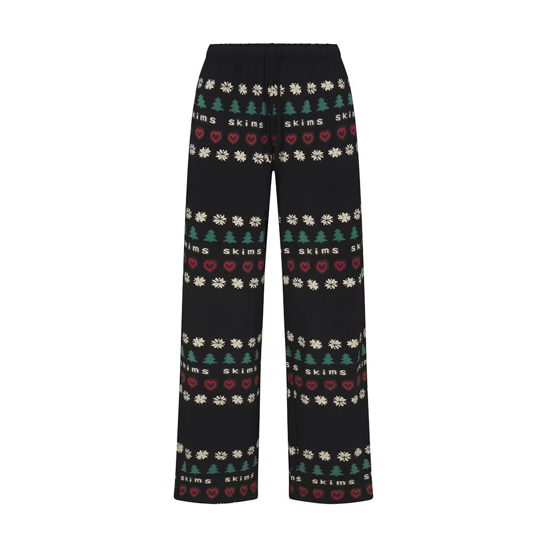 CACTUS PLANT FLEA MARKET X SKIMS SKIMS SLEEP CROPPED LONG SLEEVE AND PANT SET | ONYX PINE FAIR ISLE