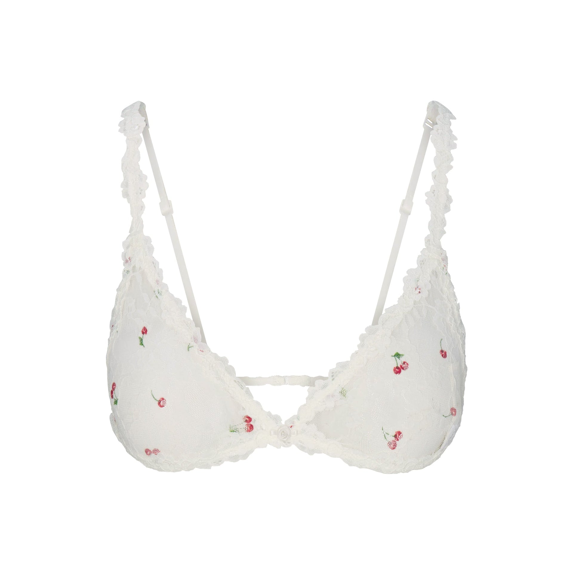 STRETCH LACE TRIANGLE BRALETTE | IVORY CHERRY PRINT