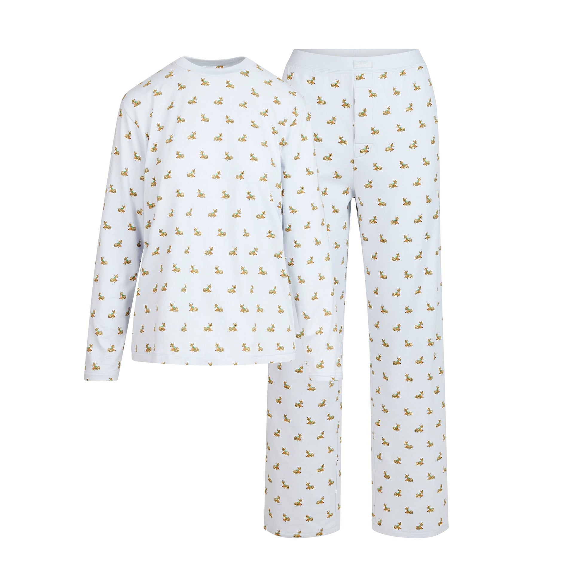 BOYFRIEND LONG SLEEVE T-SHIRT AND LOOSE PANT SET | ZEN BLUE BABY DEER PRINT