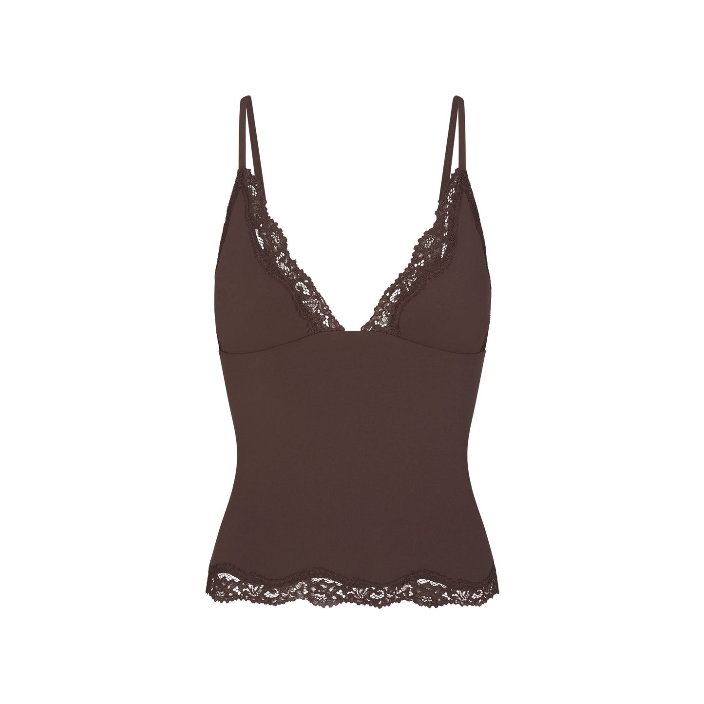 FITS EVERYBODY LACE TRIANGLE CAMI AND BOY SHORT SET | ESPRESSO