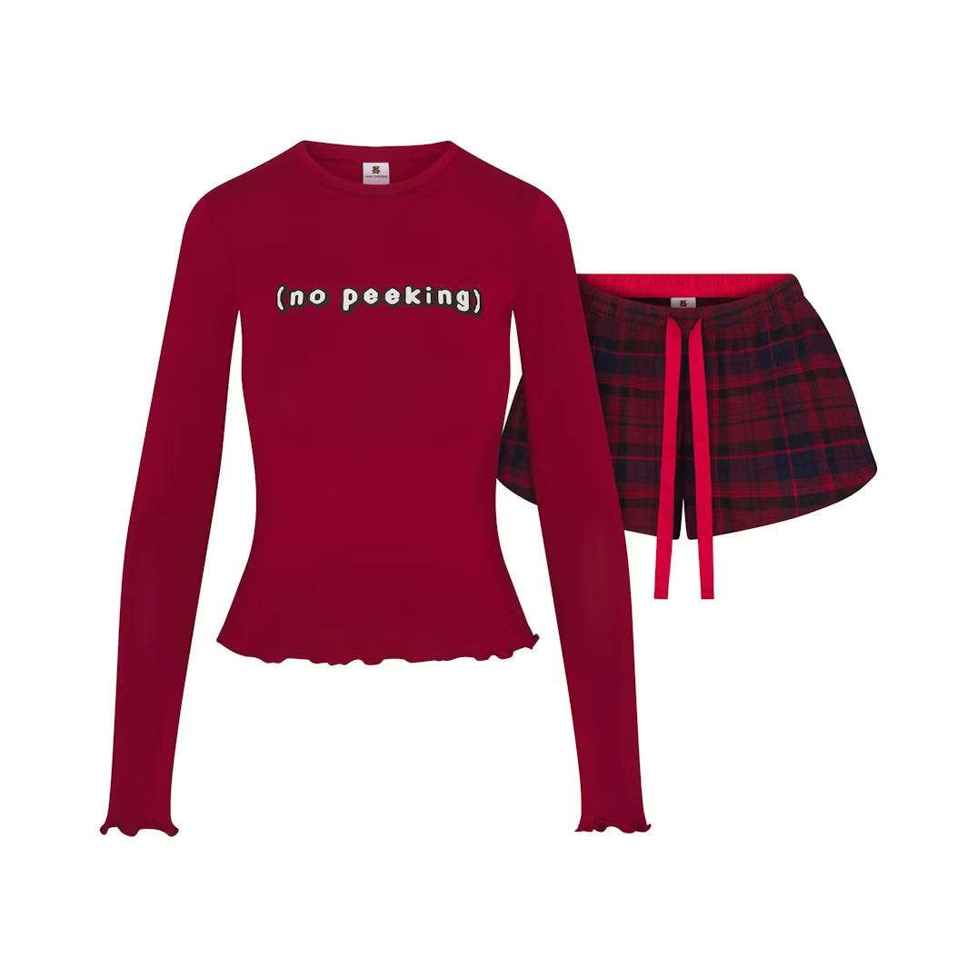 CACTUS PLANT FLEA MARKET X SKIMS SKIMS SLEEP FLANNEL SHORT SET | BRICK NO PEEKING PRINT