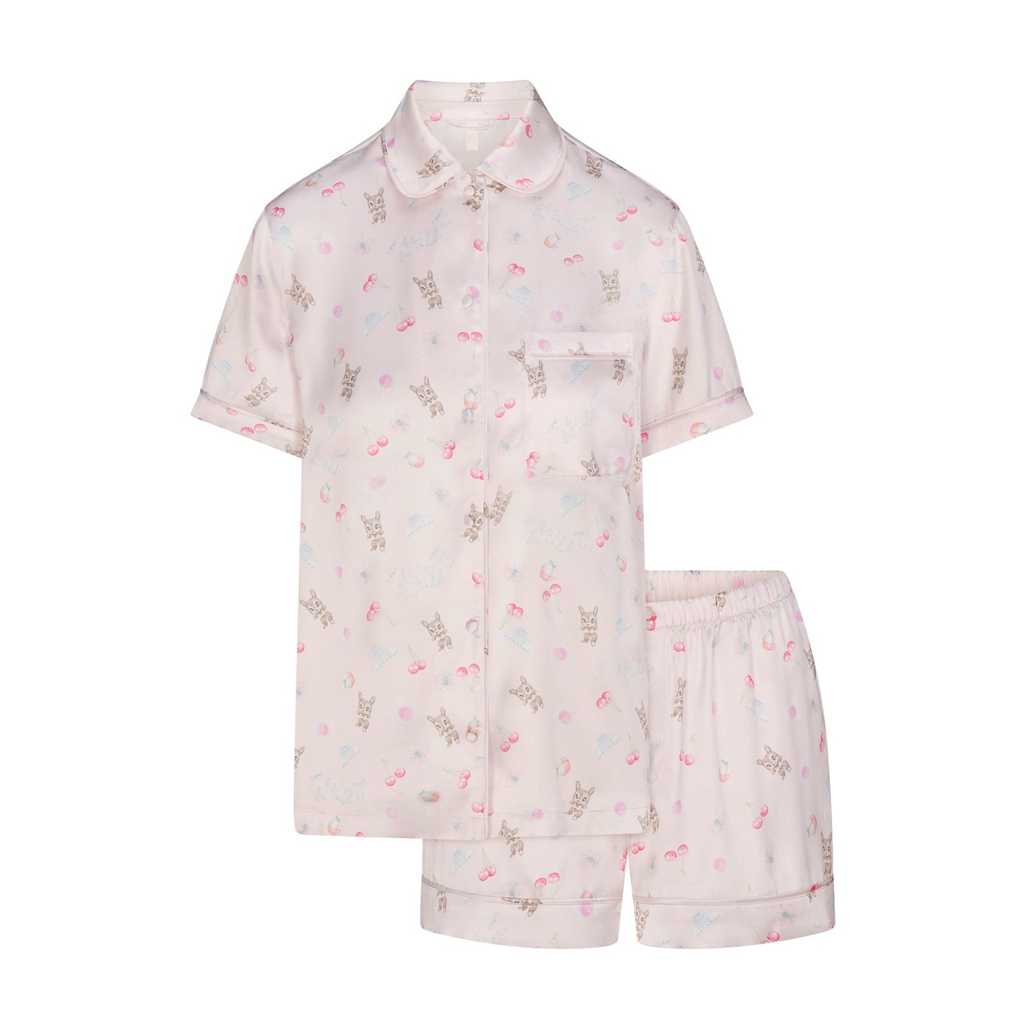 WOVEN SHINE SHORT SLEEP SET | BARELY PINK SNACK BAG