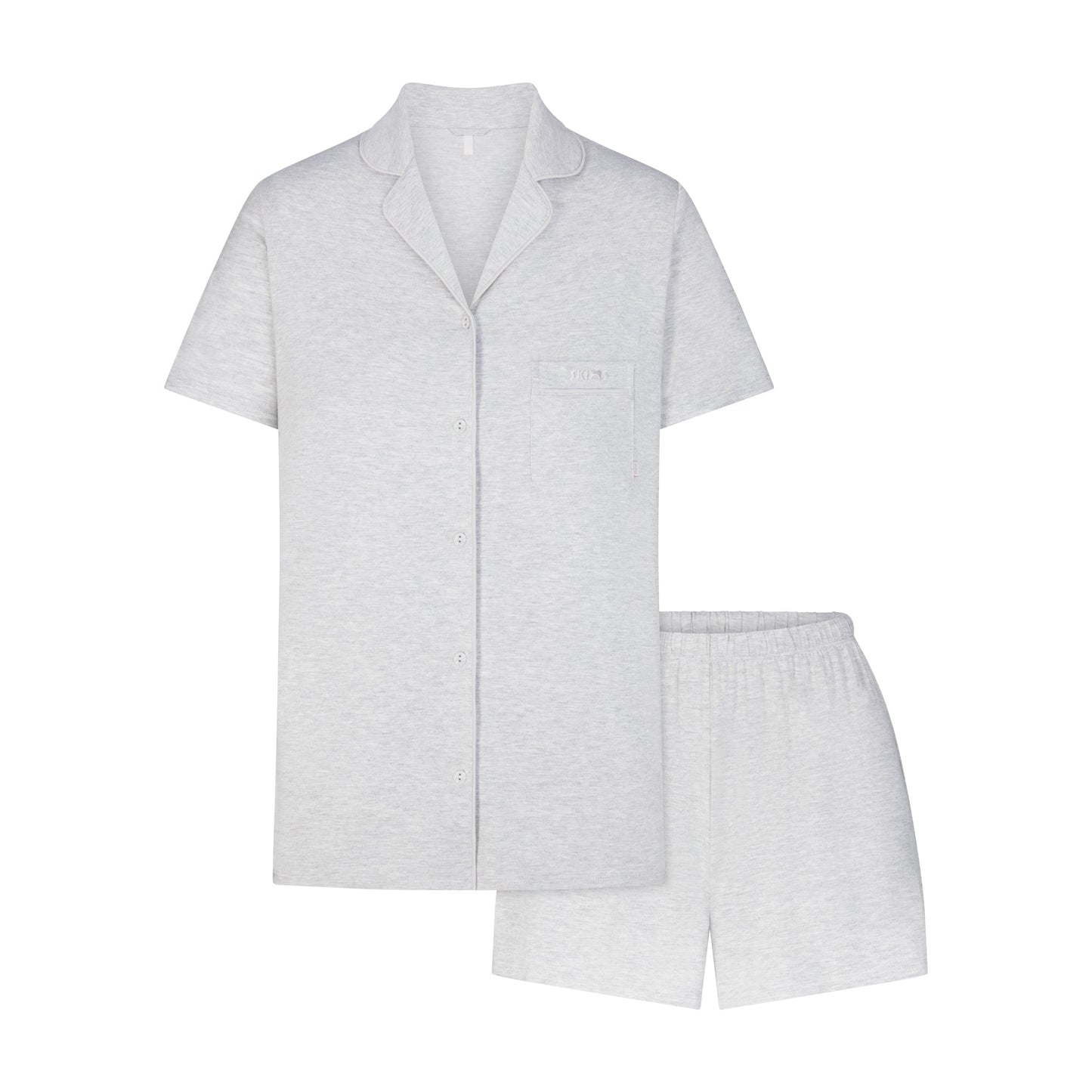 SKIMS SLEEP SHORT SLEEVE BUTTON UP SET | LIGHT HEATHER GREY