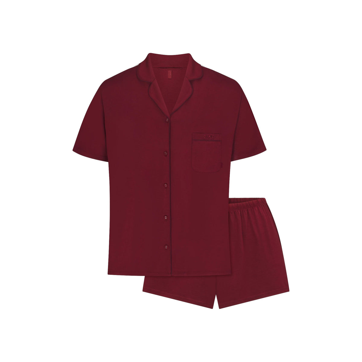 SKIMS SLEEP SHORT SLEEVE BUTTON UP SET | MERLOT