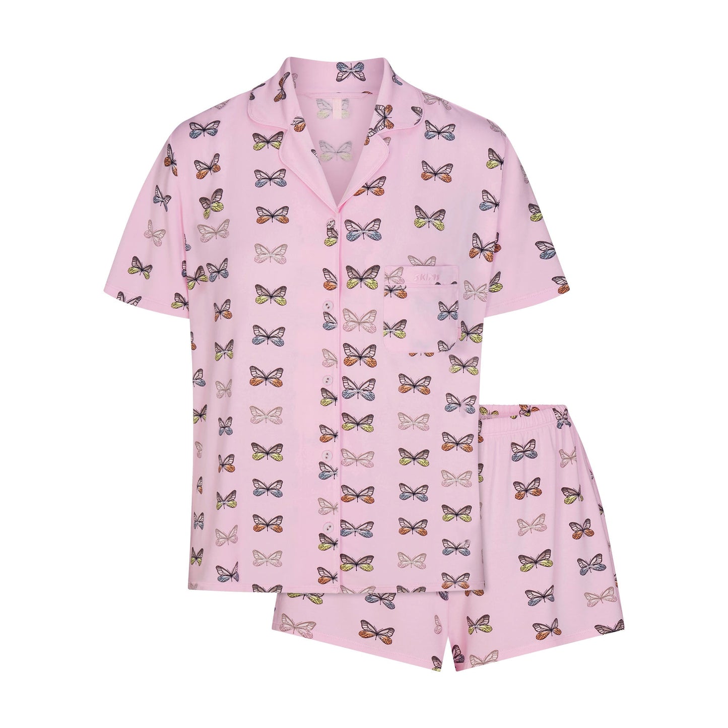 SKIMS SLEEP SHORT SLEEVE BUTTON UP SET | PEONY BUTTERFLY PRINT