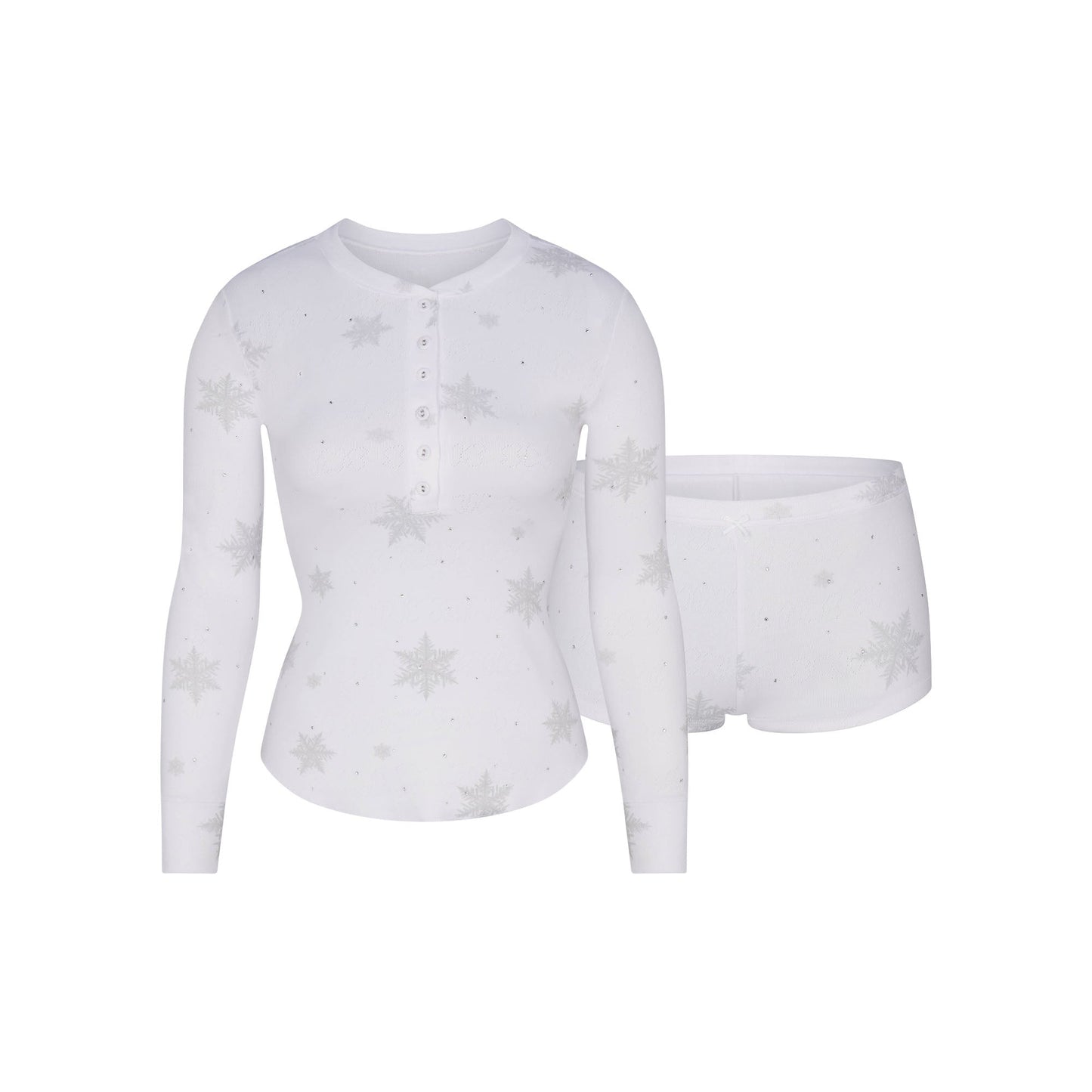 LOGO PLUSH POINTELLE RHINESTONE HENLEY SET | SNOW RHINESTONE PRINT