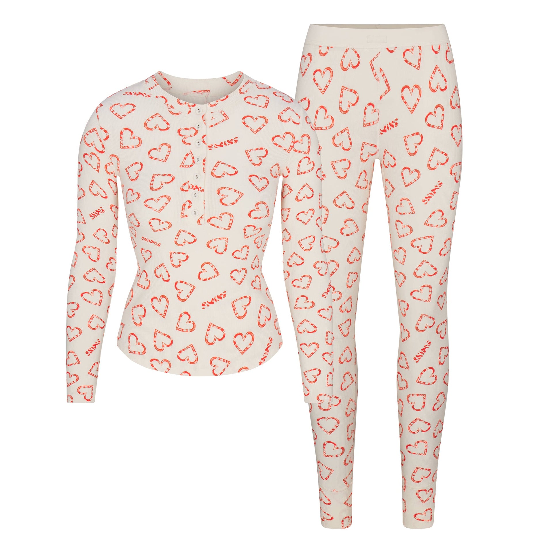 COTTON RIB HENLEY AND LEGGING SET | MARBLE CANDY HEART PRINT
