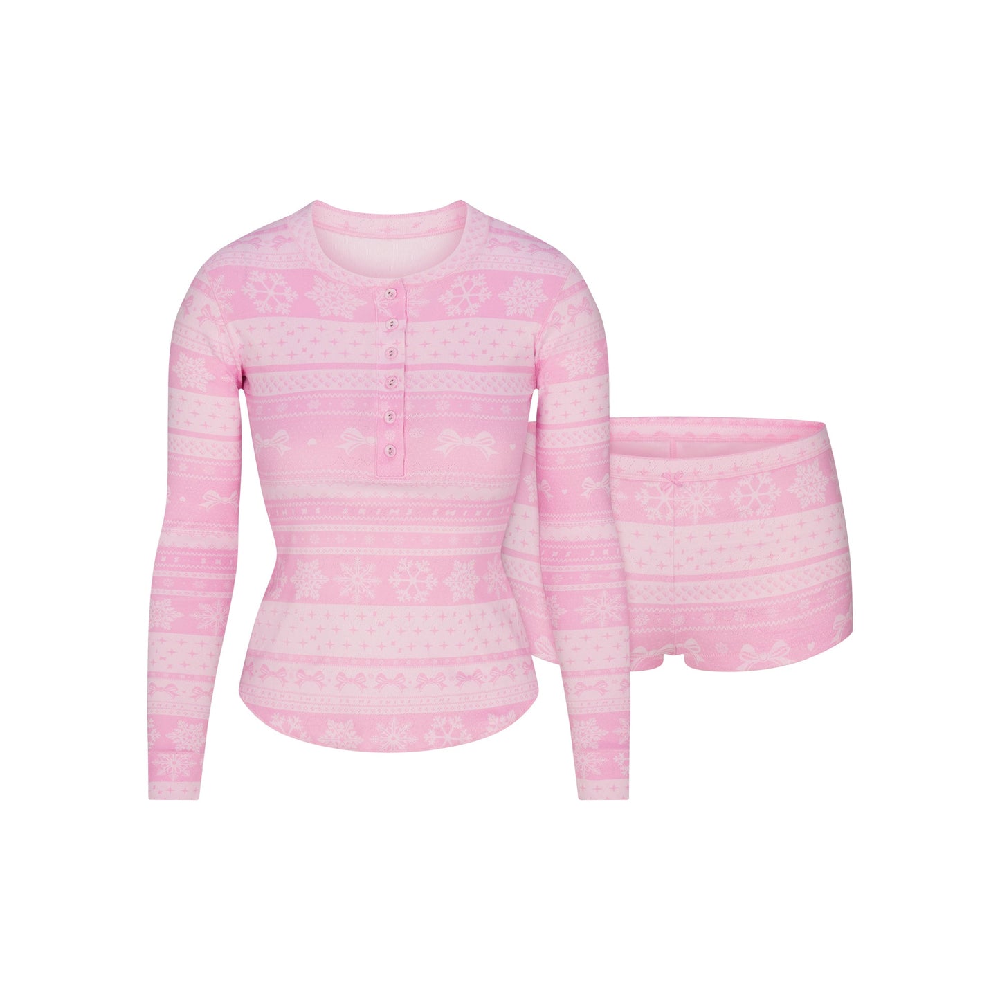 LOGO PLUSH POINTELLE HENLEY SET | BUBBLE GUM BOW FAIR ISLE