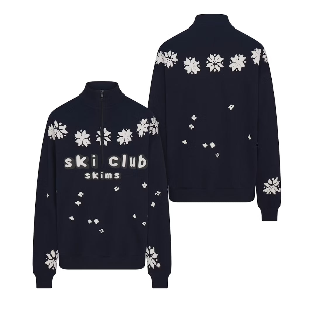 CACTUS PLANT FLEA MARKET X SKIMS COTTON FLEECE OVERSIZED QUARTER ZIP | NAVY SKI CLUB PRINT