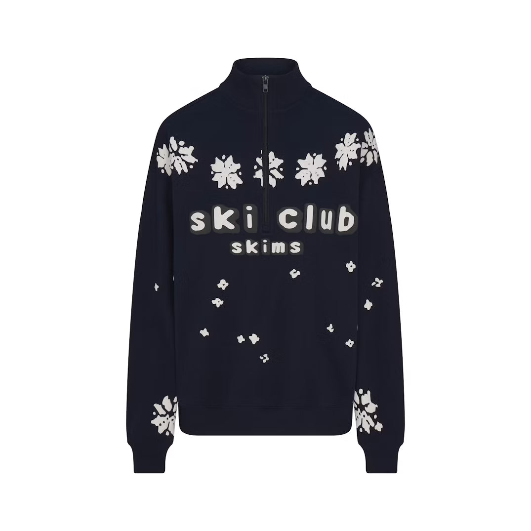 CACTUS PLANT FLEA MARKET X SKIMS COTTON FLEECE OVERSIZED QUARTER ZIP | NAVY SKI CLUB PRINT
