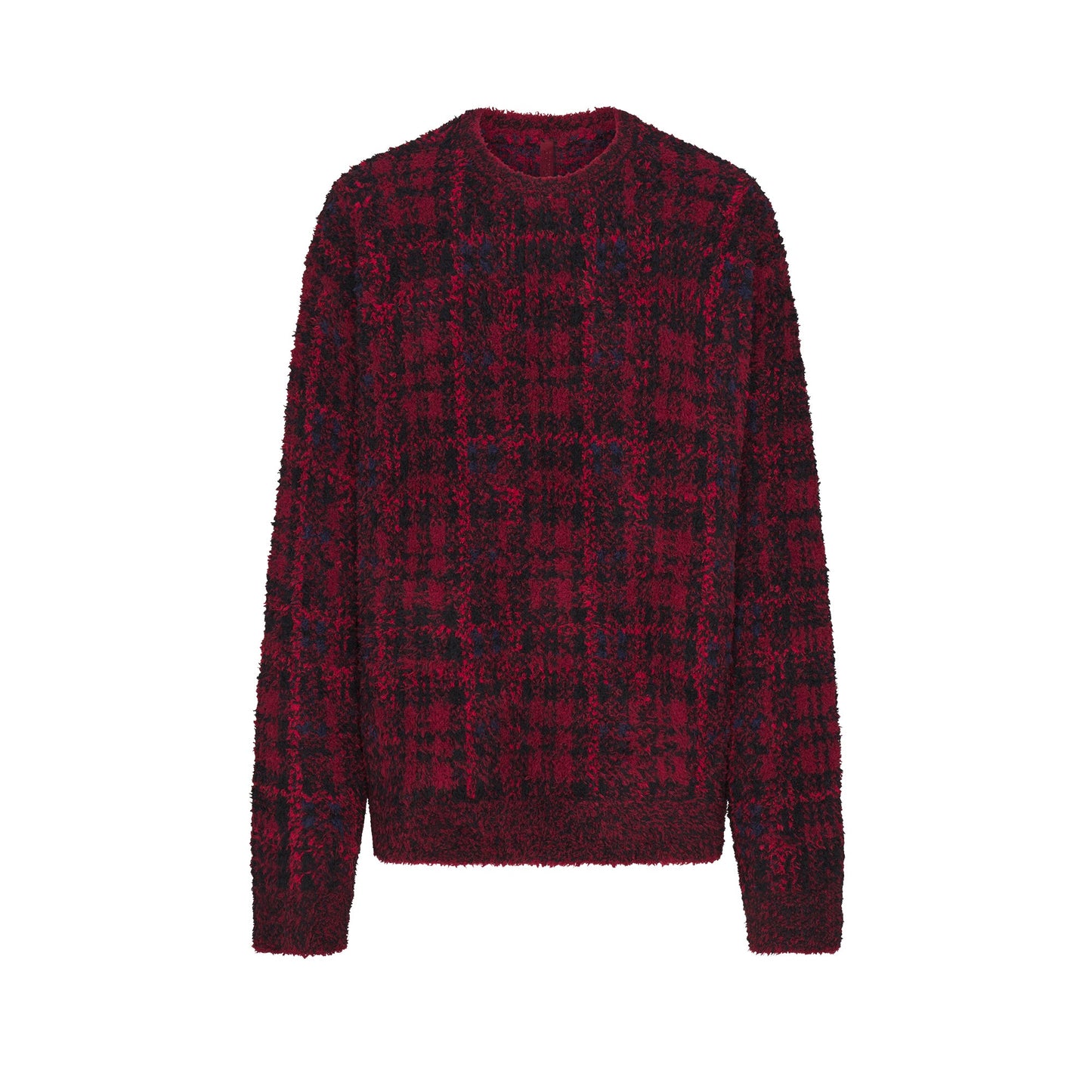 COZY OVERSIZED CREWNECK PULLOVER | MERLOT NAVY PLAID
