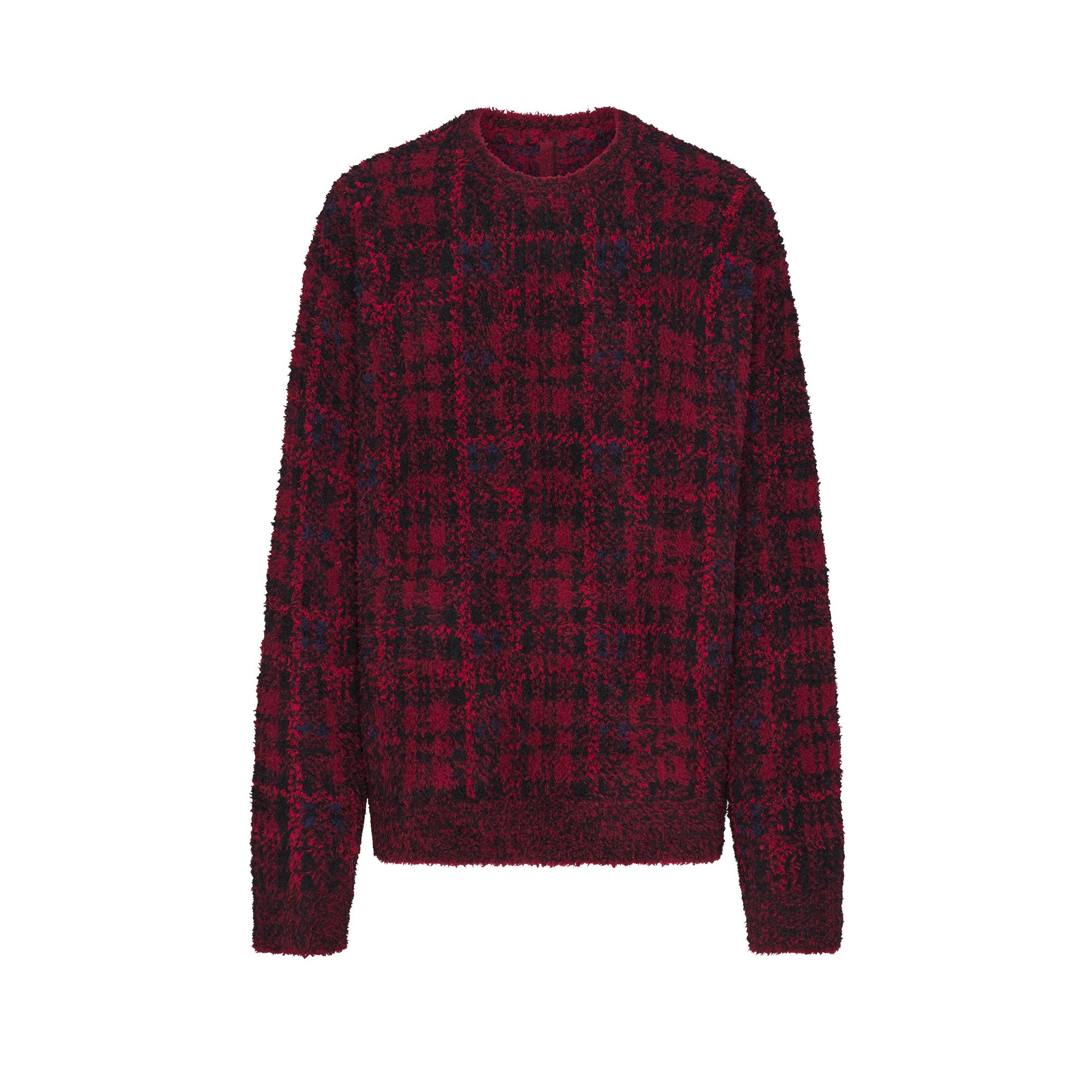 COZY OVERSIZED CREWNECK PULLOVER | MERLOT NAVY PLAID