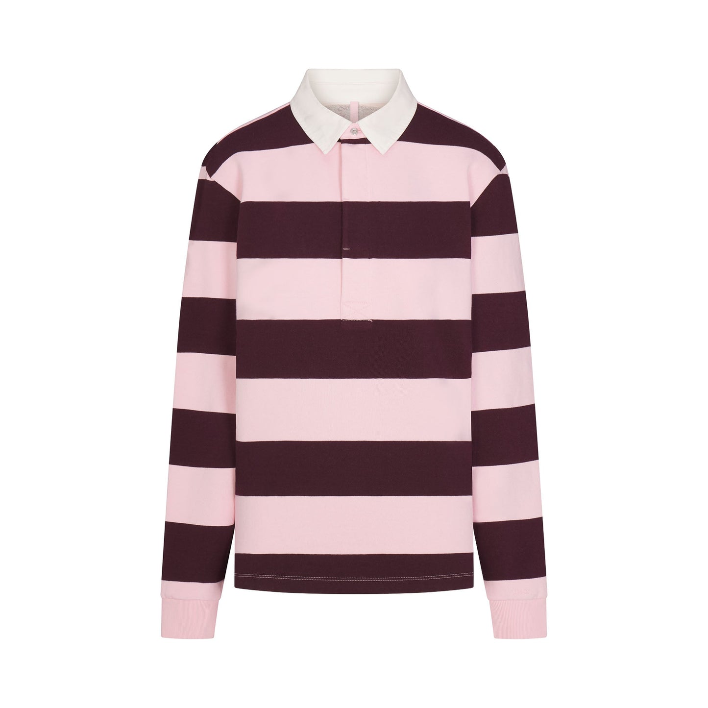 BOYFRIEND FLEECE OVERSIZED POLO | CURRANT RUGBY STRIPE