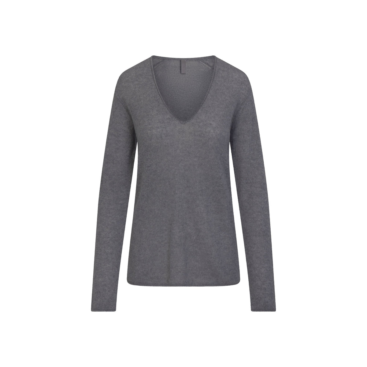 AIRY CASHMERE V-NECK PULLOVER | DARK HEATHER GREY