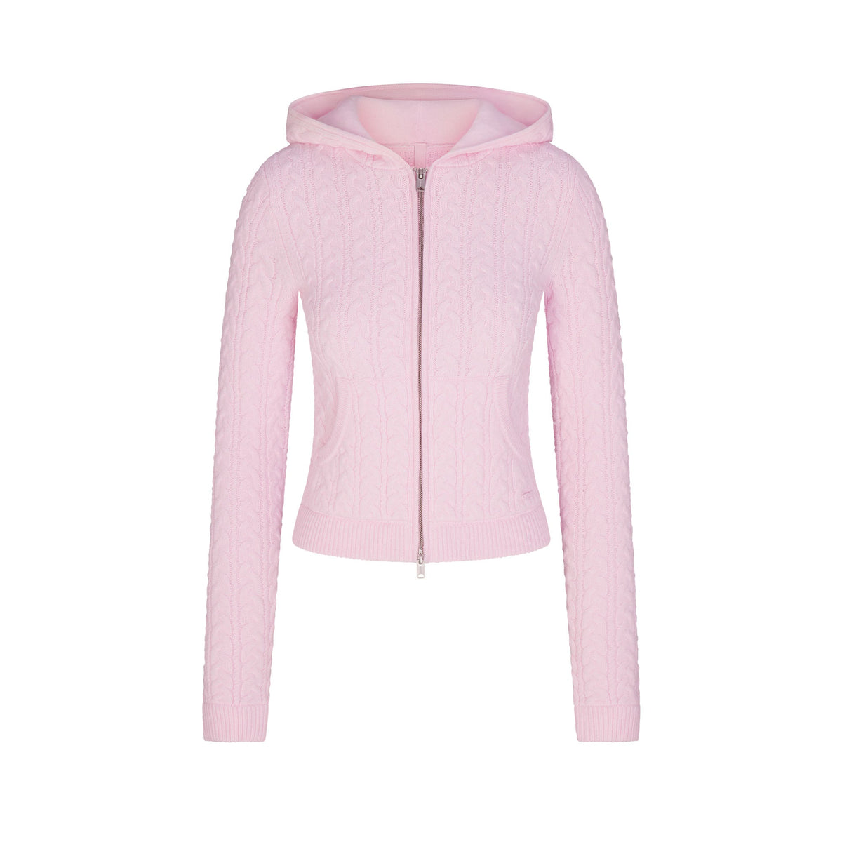 SWEATER KNIT CABLE ZIP UP HOODIE | CHERRY BLOSSOM