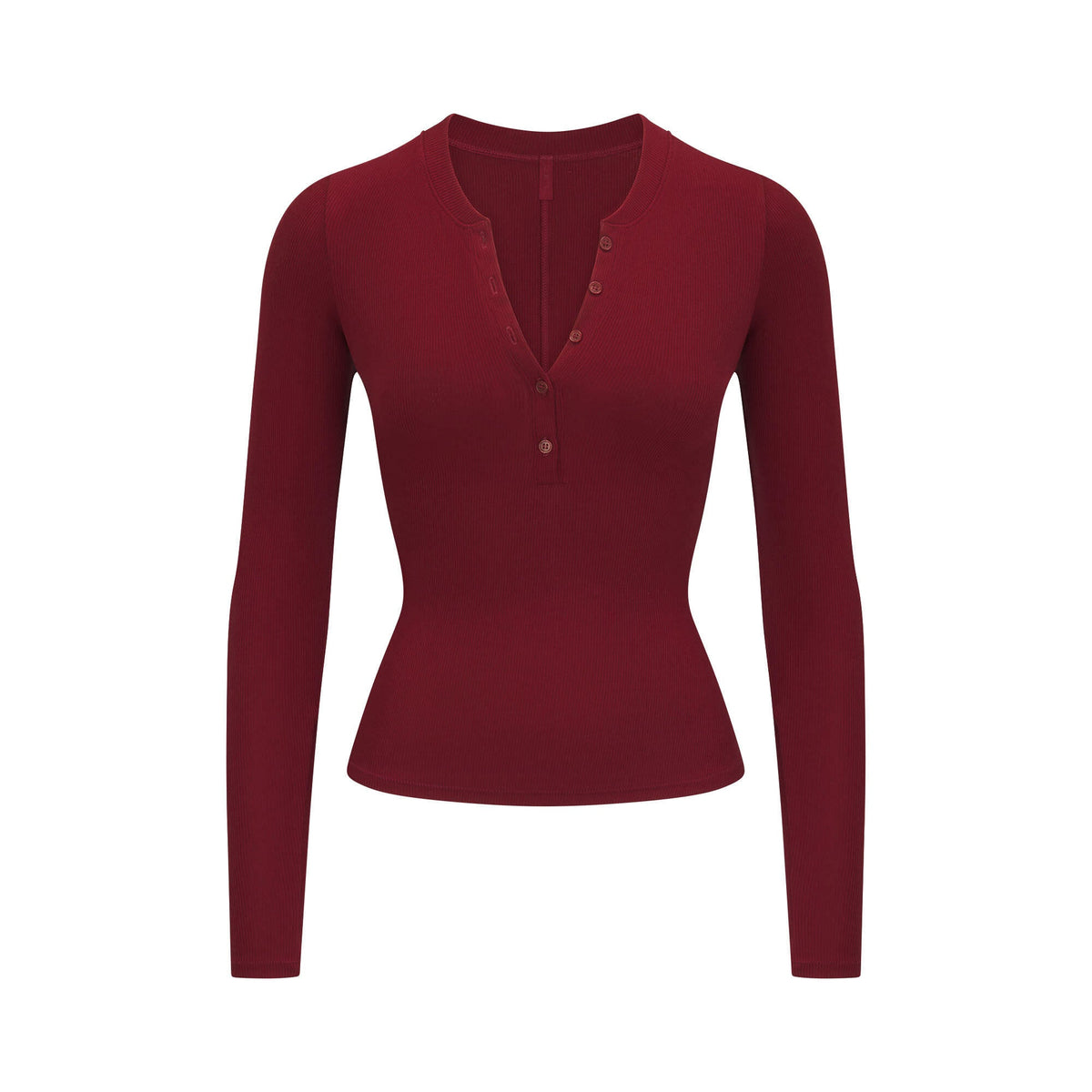 COTTON RIB HENLEY LONG SLEEVE | MERLOT