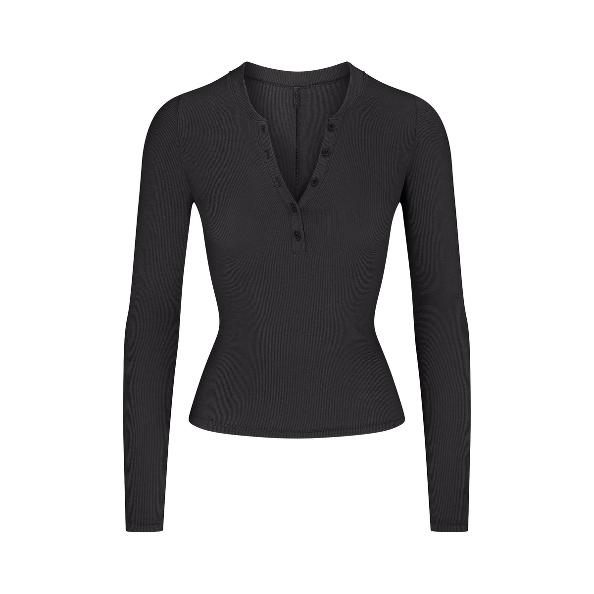 COTTON RIB HENLEY LONG SLEEVE T-SHIRT | SOOT