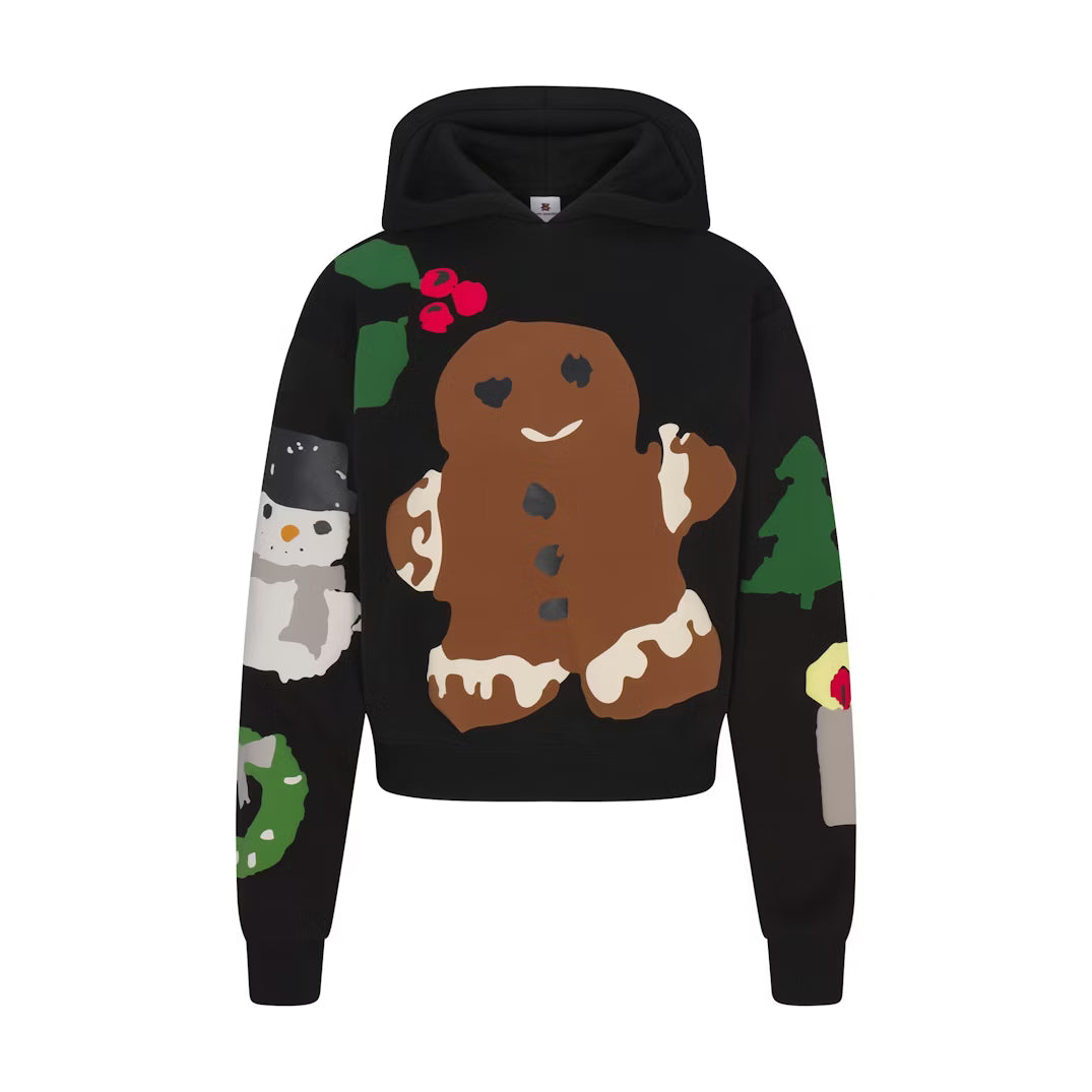 CACTUS PLANT FLEA MARKET X SKIMS COTTON FLEECE HOODIE | ONYX GINGERBREAD PRINT