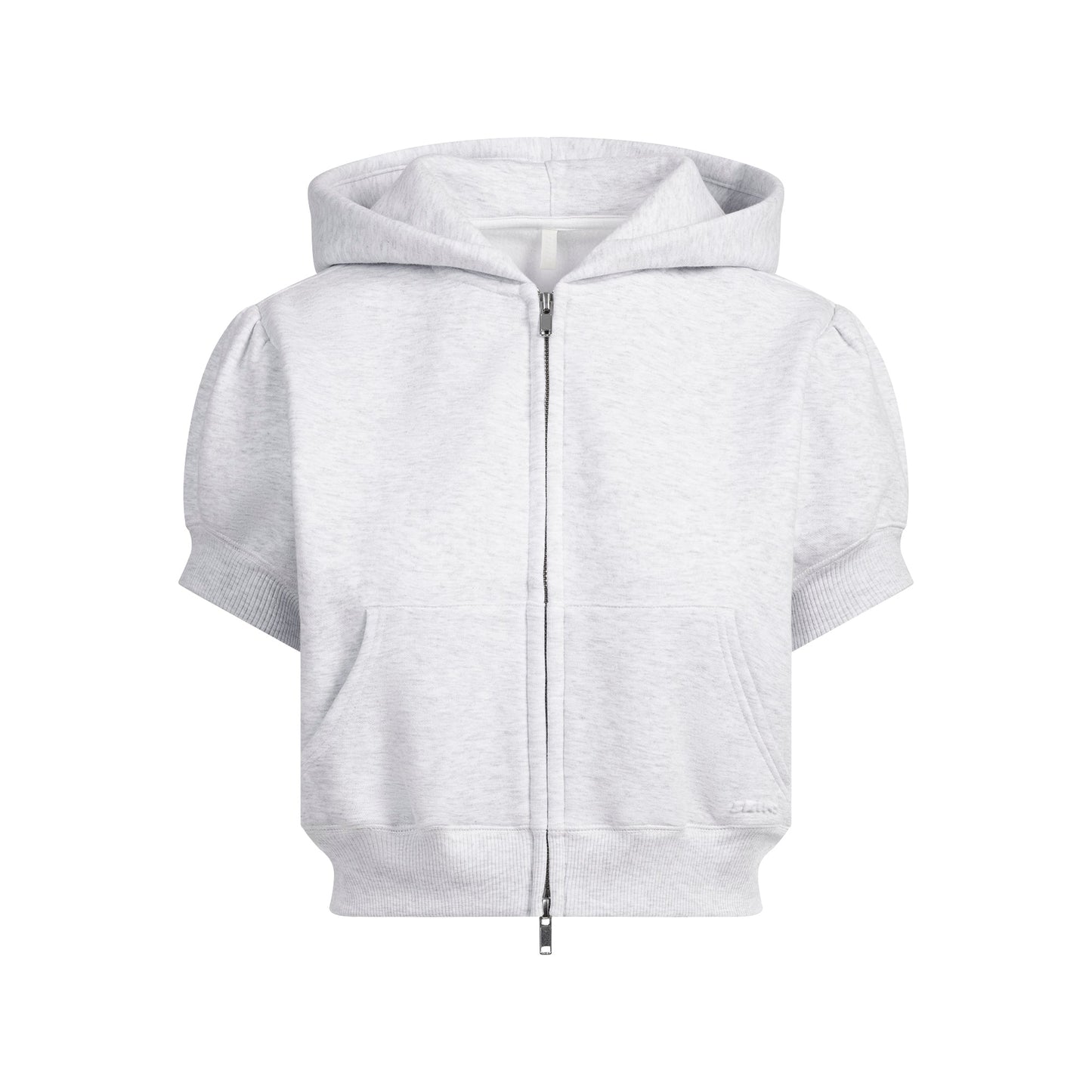 COTTON FLEECE BUBBLE SLEEVE CROPPED ZIP UP | LIGHT HEATHER GREY