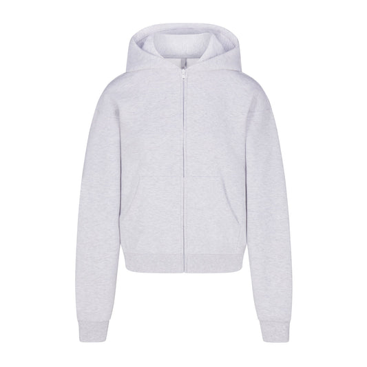 COTTON FLEECE ZIP UP HOODIE | LIGHT HEATHER GREY