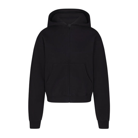 COTTON FLEECE ZIP UP HOODIE | ONYX